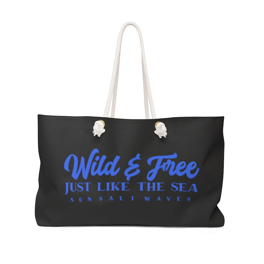 Sun Salt Waves Wild and Free Just Like the Sea Black Weekender Rope Handled Tote Bag