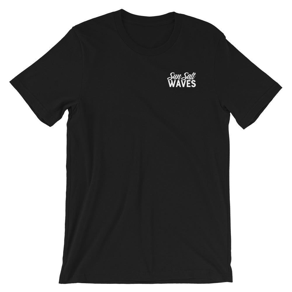 Hibiscus ‘Local’ Tee Unisex Graphic Tee Sun Salt Waves Orange Hibiscus Local Front and Back Print Men’s Women’s Black