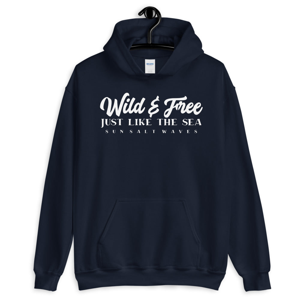 Sun Salt Waves Wild and Free Just Like the Sea Navy Blue Hoodie Unisex Men's Women's Graphic