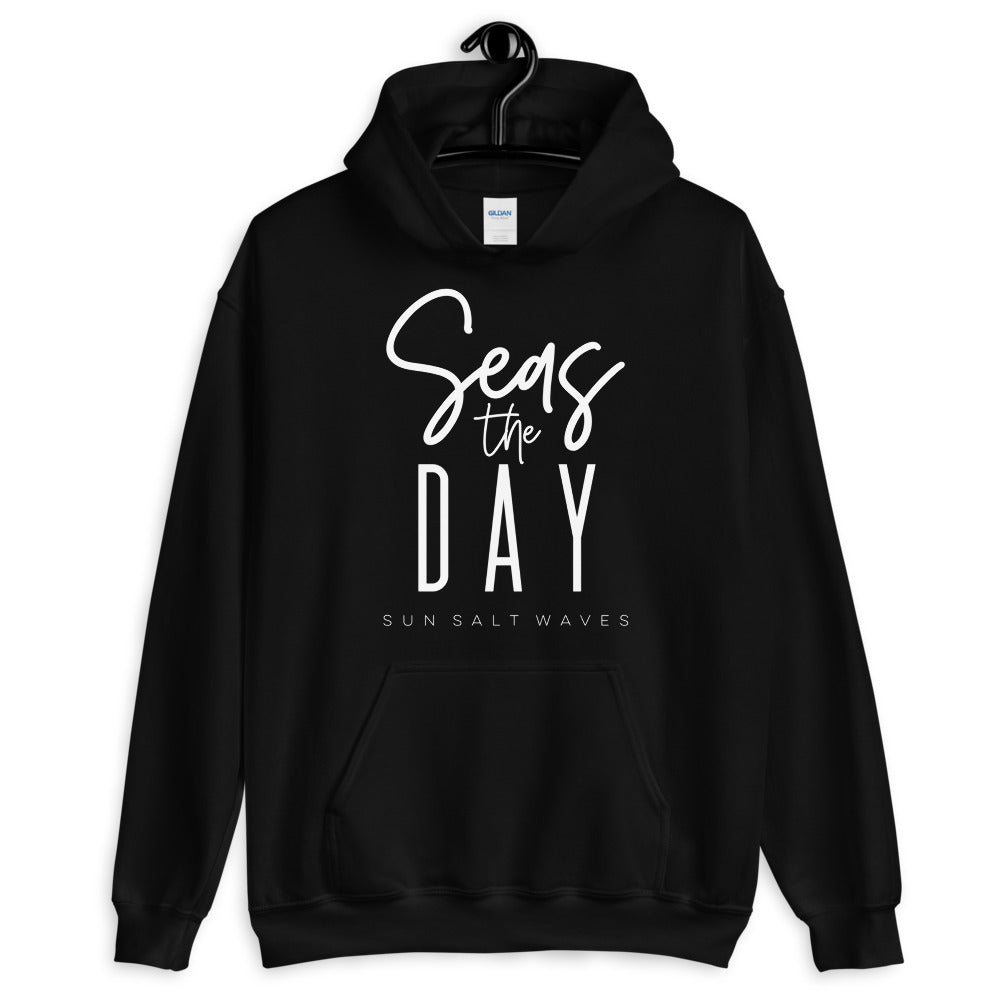 Sun Salt Waves Seas the Day Black Hoodie Unisex Men's Women's Graphic Seize the Day