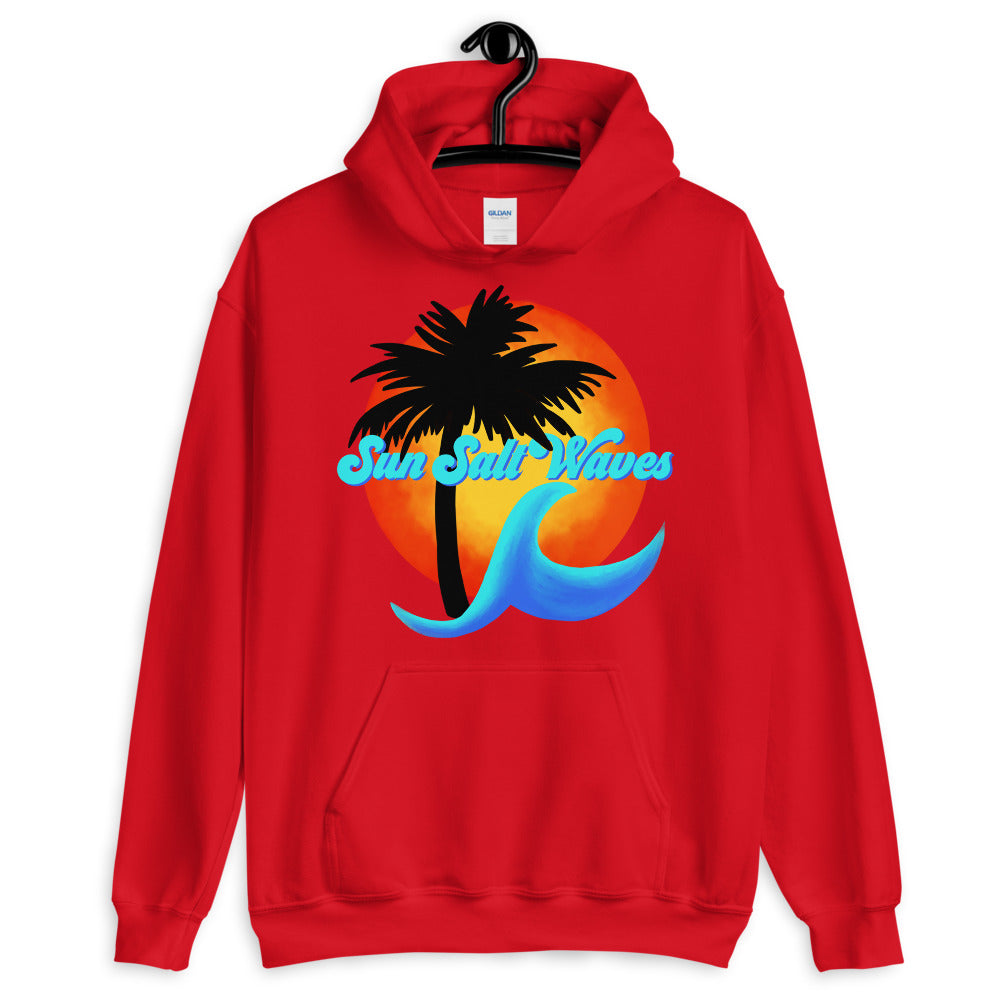 Sun Salt Waves Hoodie Unisex Graphic Local with Multi Color Wave and Sun and Palm Silhouette
