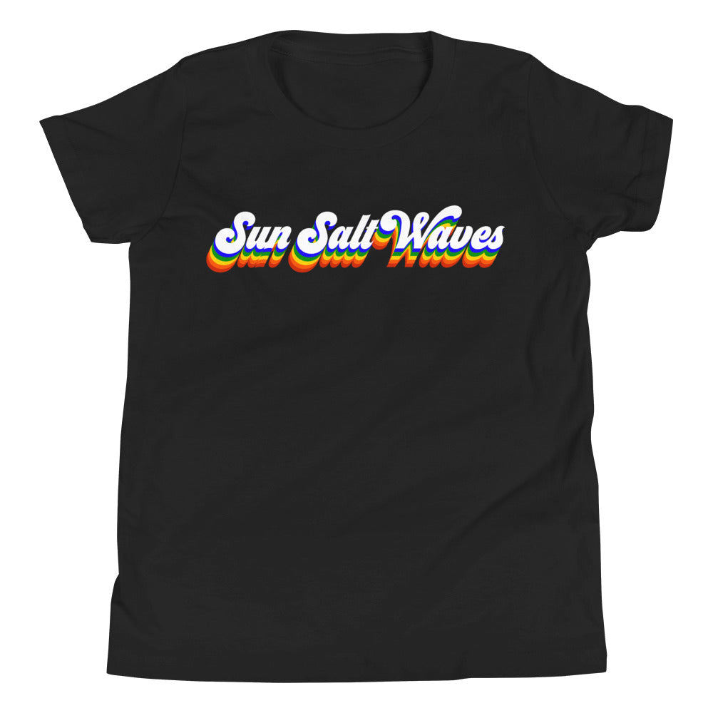 Vintage Vibes Youth Tee from Sun Salt Waves hand designed, colorful Sun Salt Waves design, reminiscent of vintage California Black