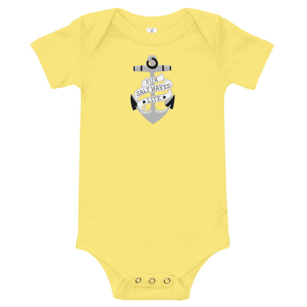 Sink or Swim Onesie Tattoo Anchor Design Sun Salt Waves Yellow