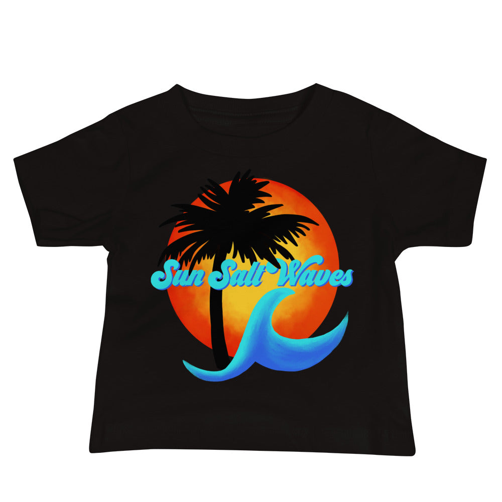 Sun Salt Waves Logo Baby Tee from Sun Salt Waves Sunset Wave Palm Silhouette Black