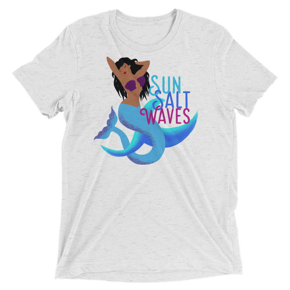 Mermaid Brandy Tee Colorful Wave and Mermaid Unisex White Fleck