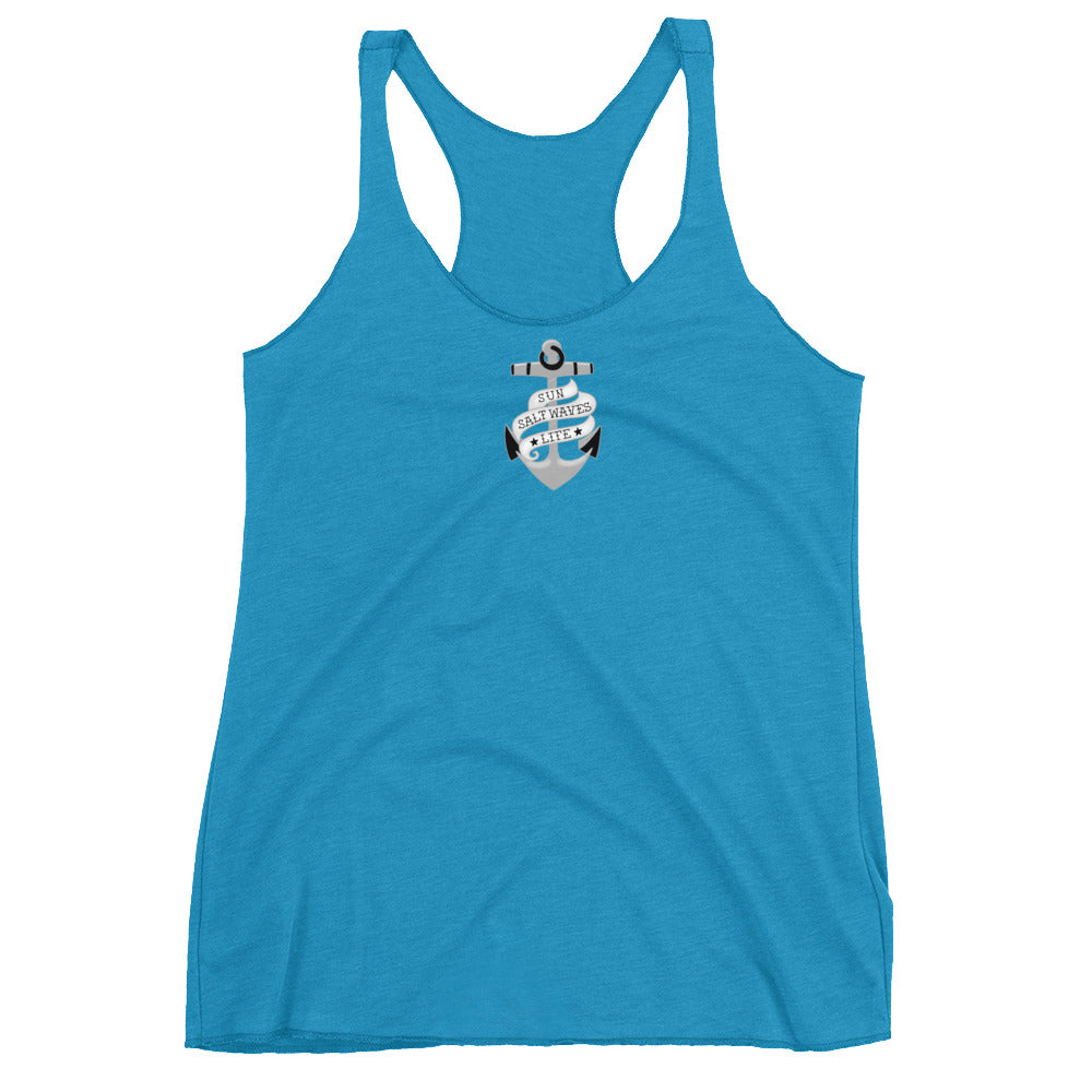 Sink or Swim Racerback Tank Tattoo Styled Anchor Women Junior Turquoise