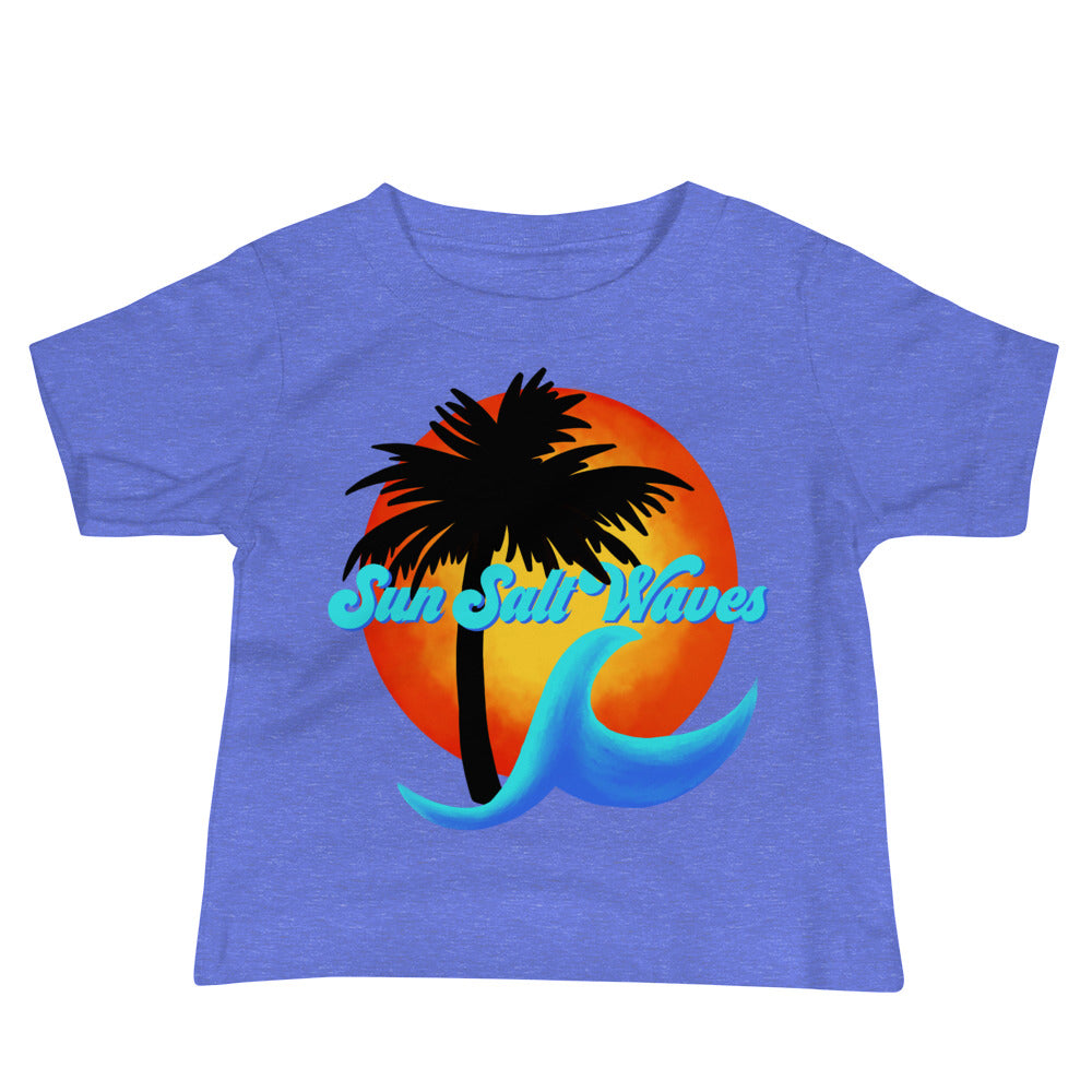 Sun Salt Waves Logo Baby Tee from Sun Salt Waves Sunset Wave Palm Silhouette Blue
