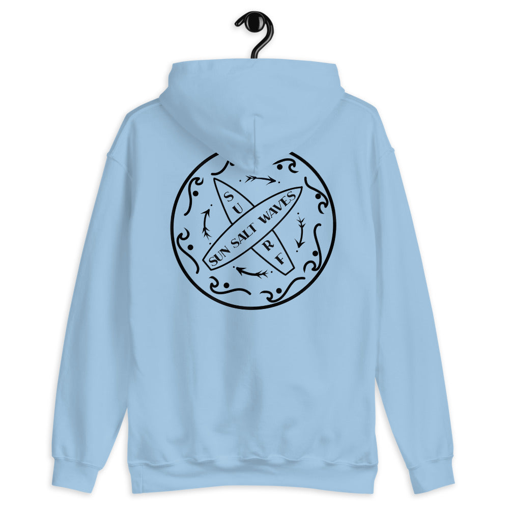 Surf School Hoodie from Sun Salt Waves Front and Back Print Light Blue