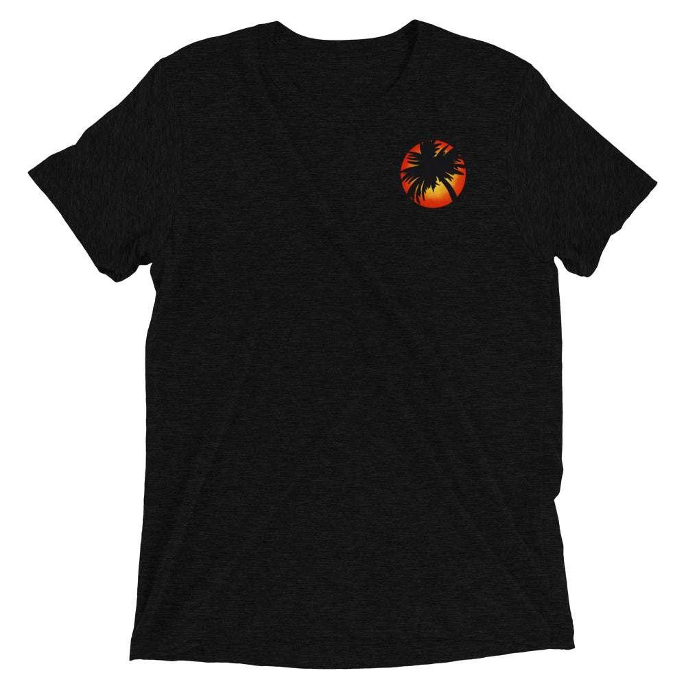 Sunset ‘Local’ Tee Unisex Graphic Tee Sunset and Palm Sun Salt Waves Front and Back Print Men’s Women’s Black