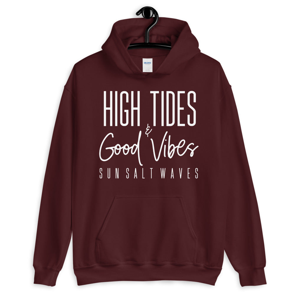Sun Salt Waves High Tides and Good Vibes Maroon Hoodie Unisex Men’s Women’s Graphic