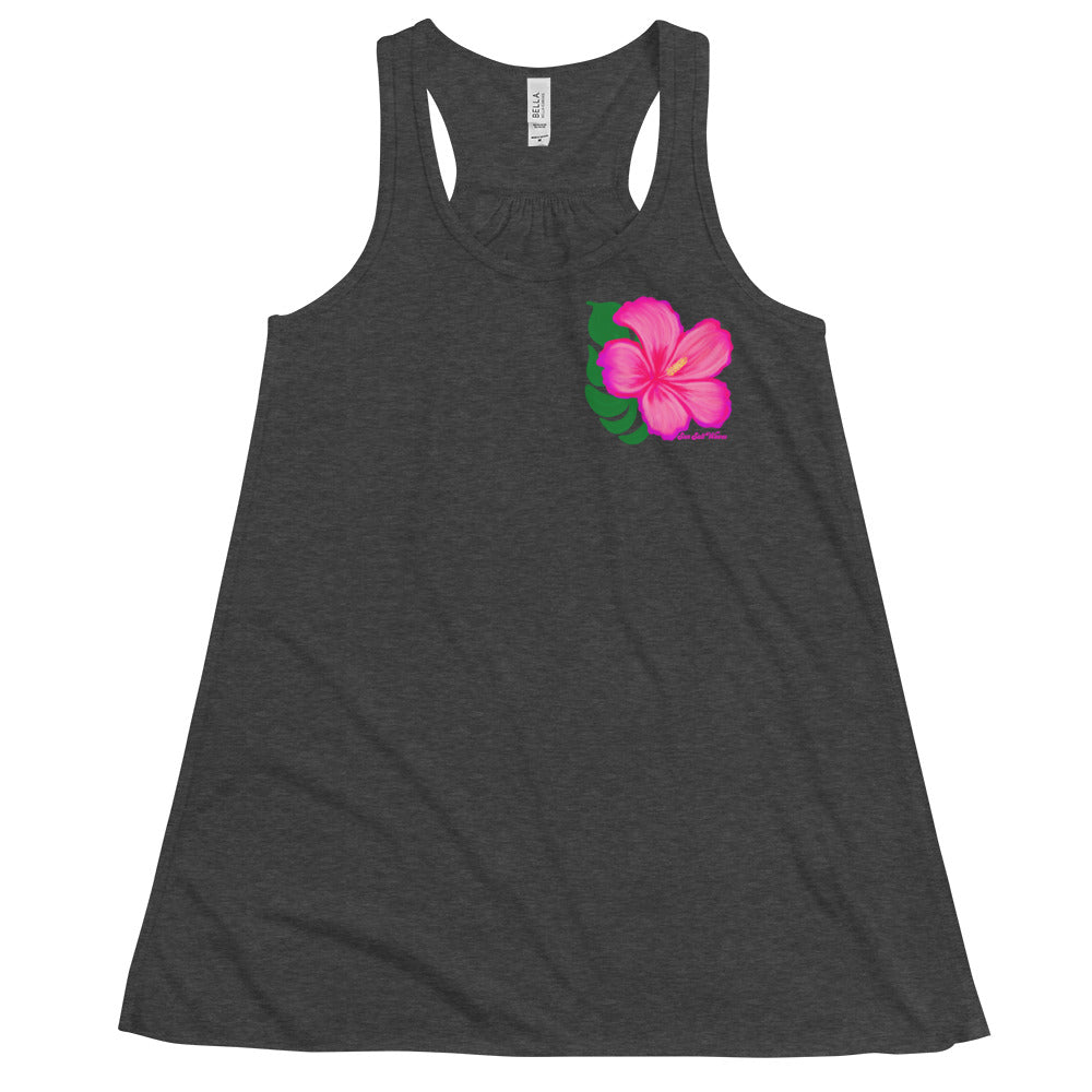 Hibiscus Flowy Racerback Tank Pink Hibiscus Graphic Tank Women’s Junior’s Sun Salt Waves Charcoal Heather