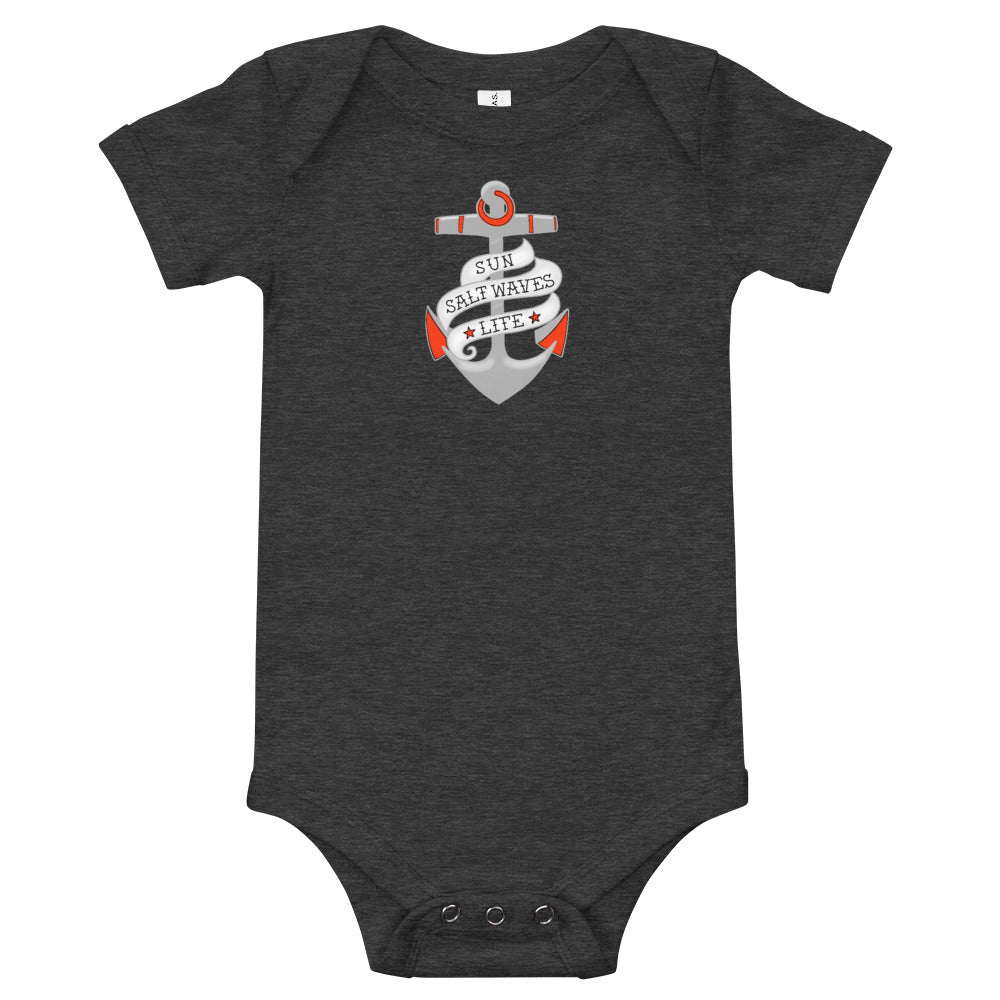Sink or Swim Onesie Tattoo Anchor Design Sun Salt Waves Heather Charcoal