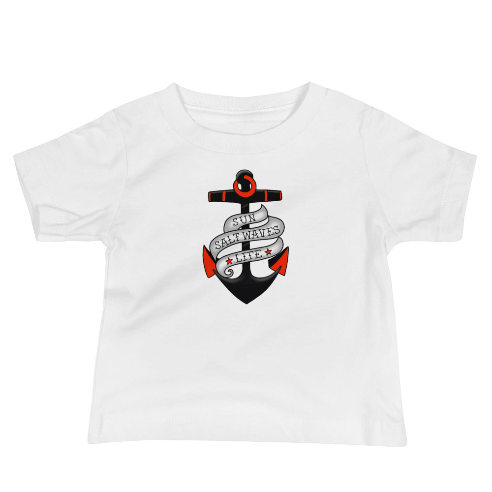 Sink or Swim Baby Tee from Sun Salt Waves Vintage Tattoo Anchor and Banner Design White