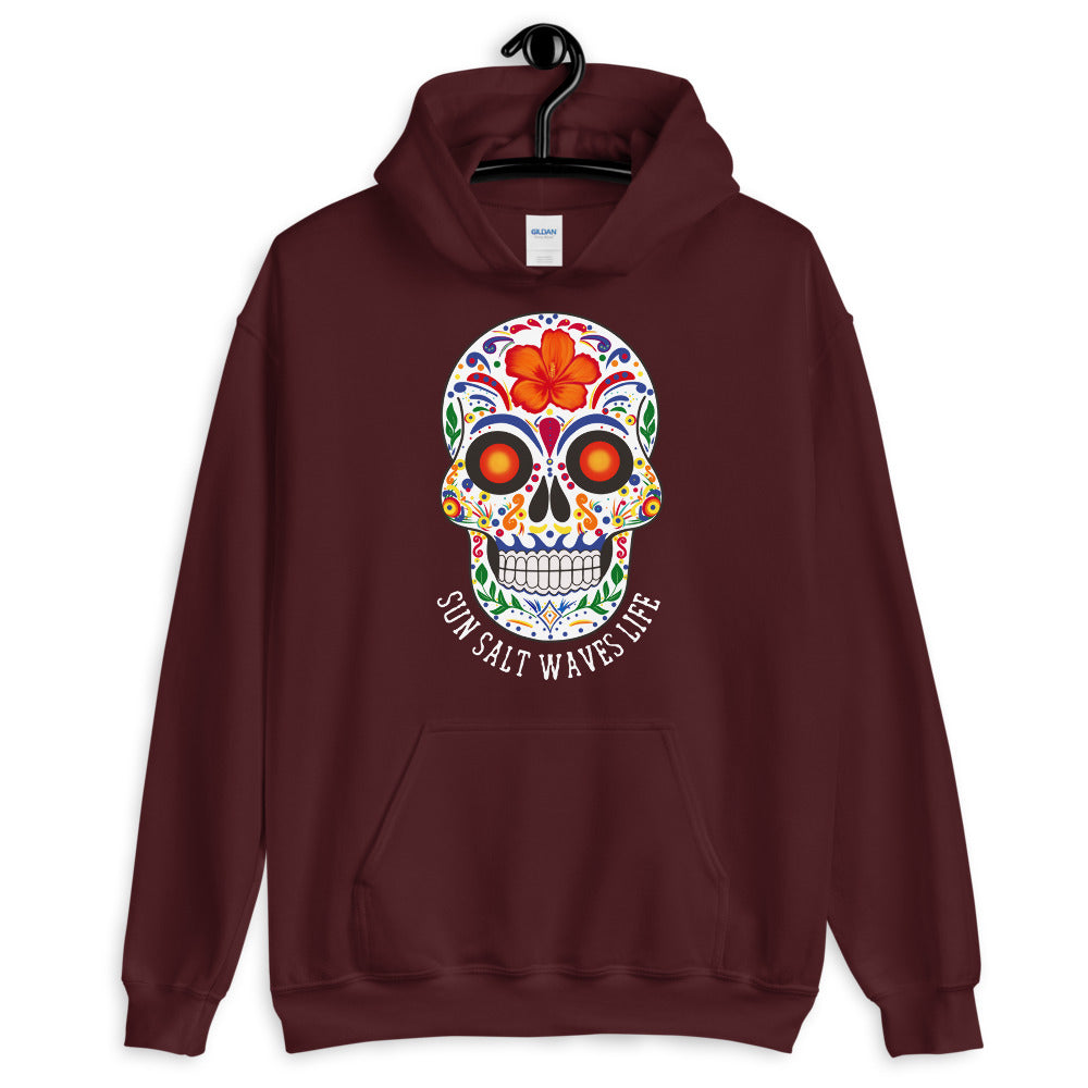 Sun Salt Waves Life Black Hoodie Unisex Men's Women's Sugar Skull Maroon