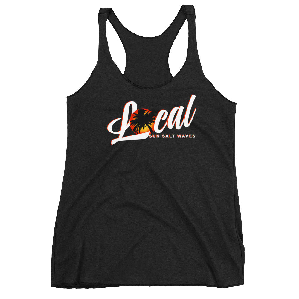 Sunset ‘Local’ Racerback Tank Sunset and Palm Silhouette Women Junior Sun Salt Waves Black