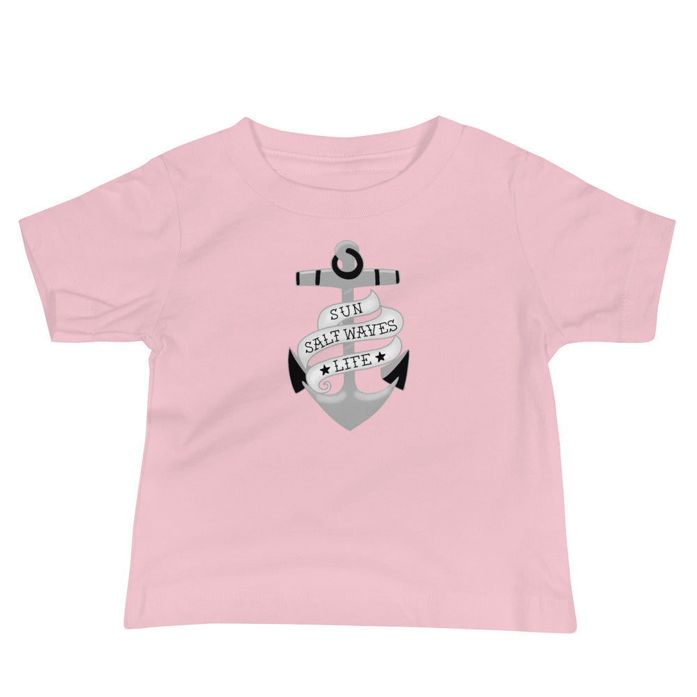 Sink or Swim Baby Tee from Sun Salt Waves Vintage Tattoo Anchor and Banner Design Pink