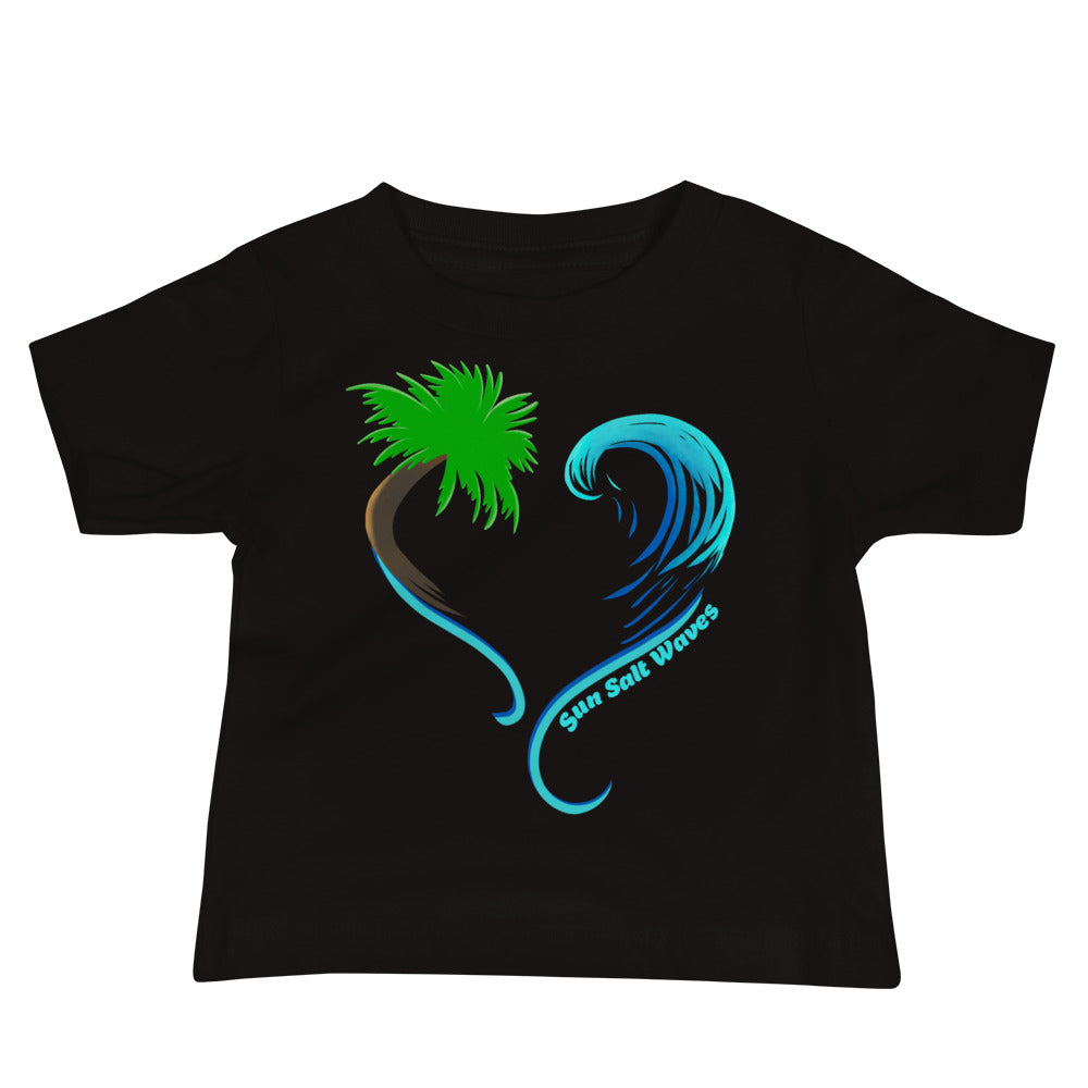 Rising Tides Baby Tee Sun Salt Waves Palm Wave Heart Design Black