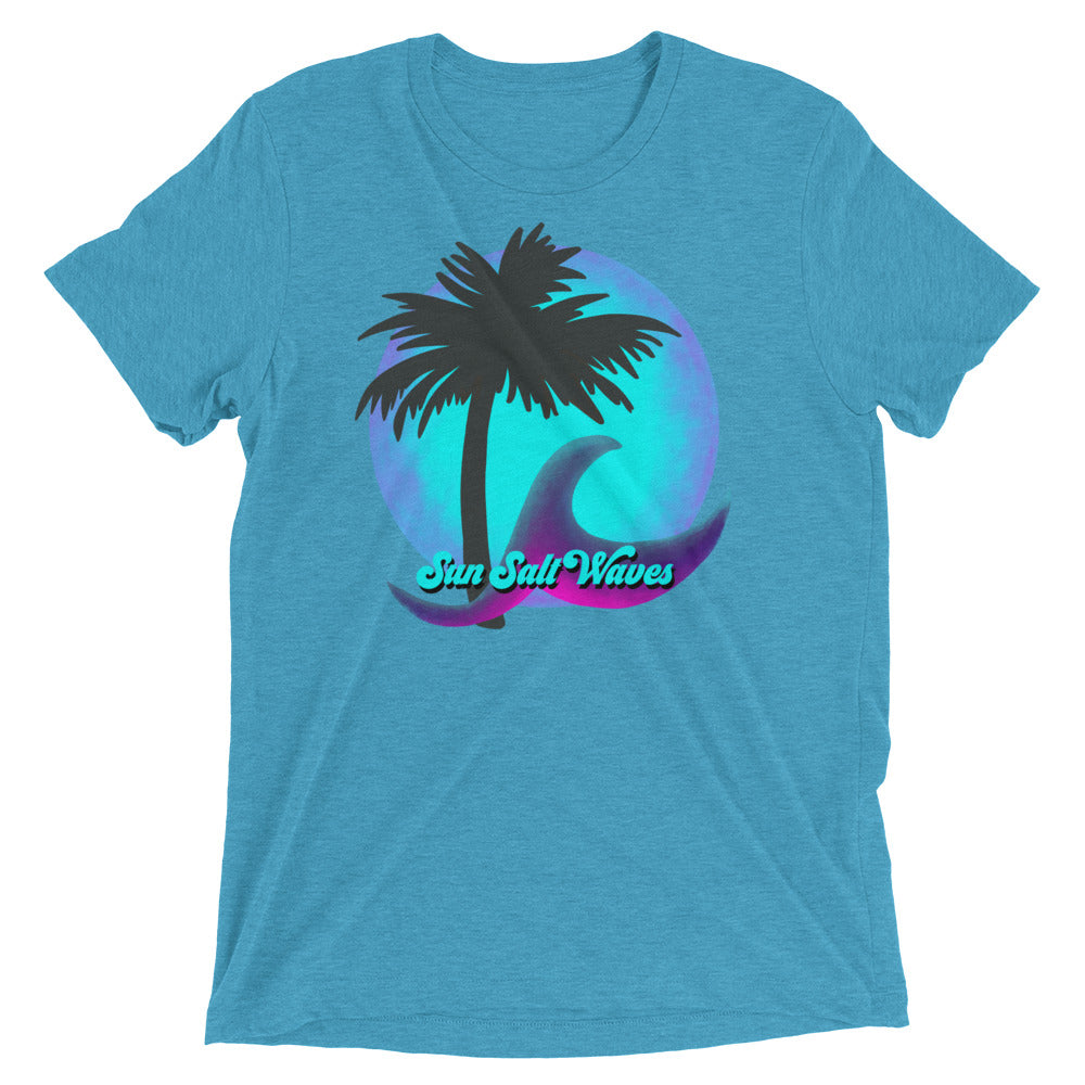 Night Moon Tee Unisex Graphic Tee Moon Wave and Palm Silhouette Sun Salt Waves Men’s Women’s Turquoise
