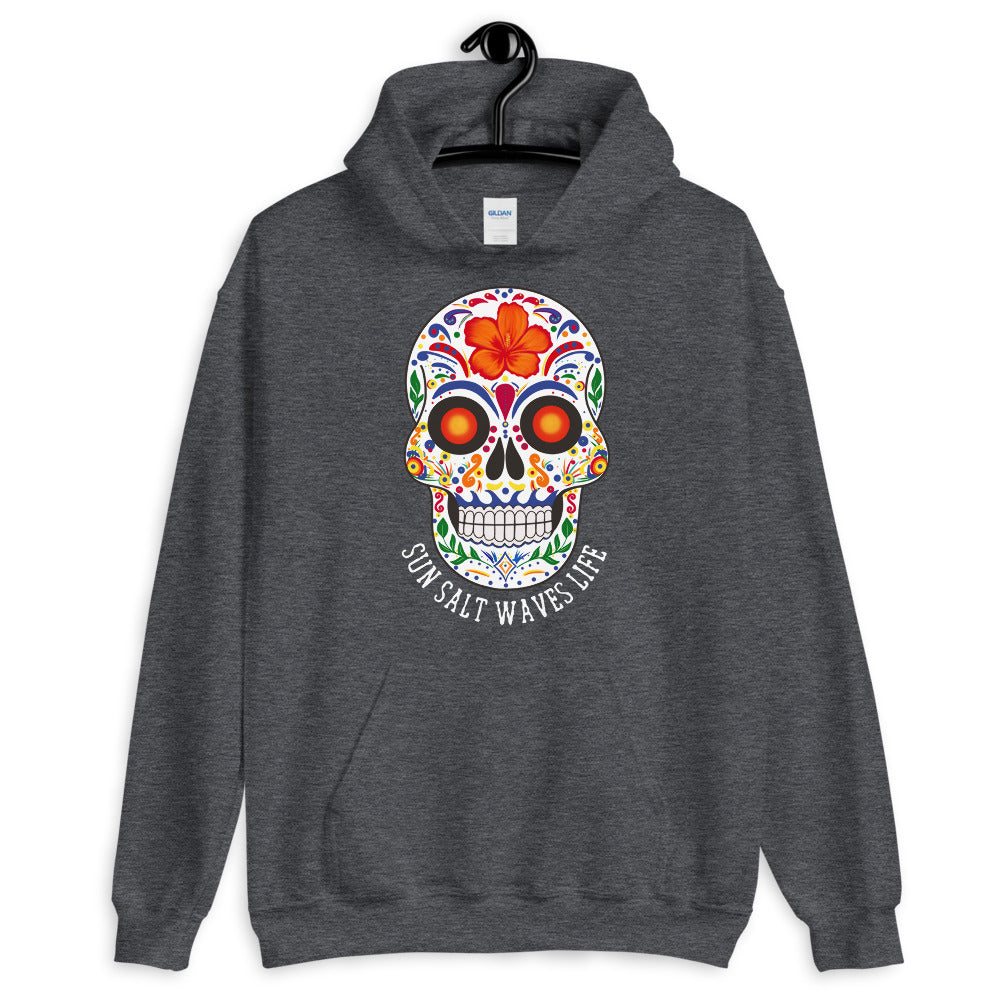 Sun Salt Waves Life Black Hoodie Unisex Men's Women's Sugar Skull Heather Gray