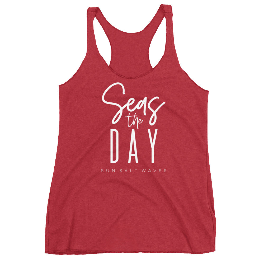 Seas the Day Racerback Tank Graphic Tank Seize the Day Sun Salt Waves Red Women's Junior’s