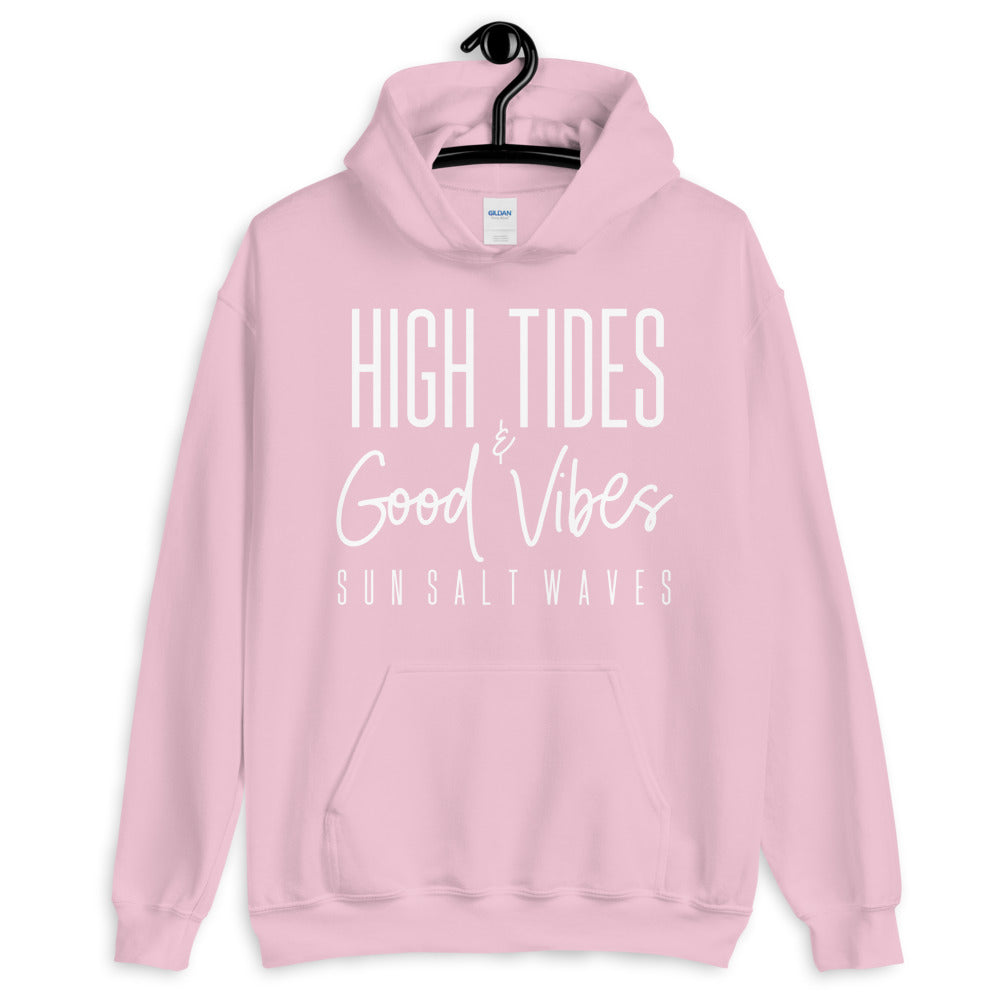 Sun Salt Waves High Tides and Good Vibes Hoodie Light Pink Unisex Men’s Women’s Graphic