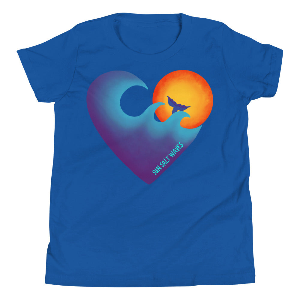 Chase the Sun Youth Tee from Sun Salt Waves hand designed, heart shaped wave, sun and mermaid