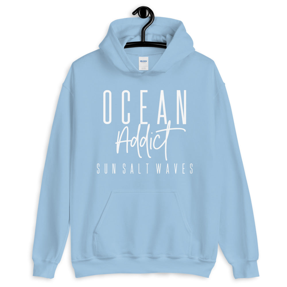 Sun Salt Waves Ocean Addict Light Blue Hoodie Unisex Men’s Women’s Graphic