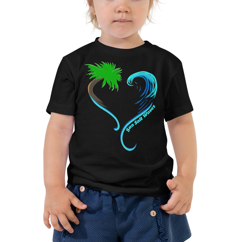 Rising Tides Toddler Tee from Sun Salt Waves Heart Shaped Palm and Wave Baby Girl Model