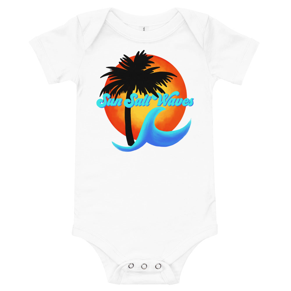 Sun Salt Waves Logo Onesie Sun Palm and Wave White