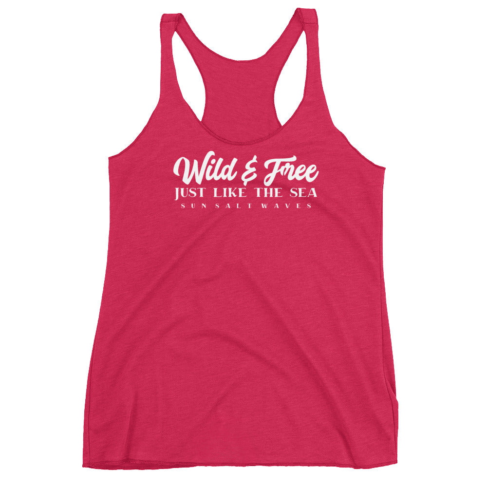 Wild and Free Racerback Tank Just Like the Sea Sun Salt Waves Junior Women Hot Pink