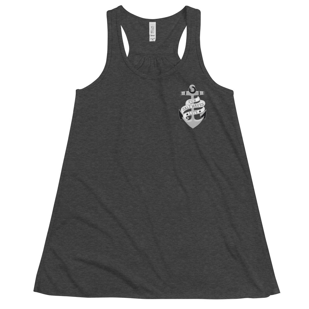 Sink or Swim Flowy Racerback Tank Graphic Tank Tattoo Anchor Women’s Junior’s Sun Salt Waves Charcoal Heather