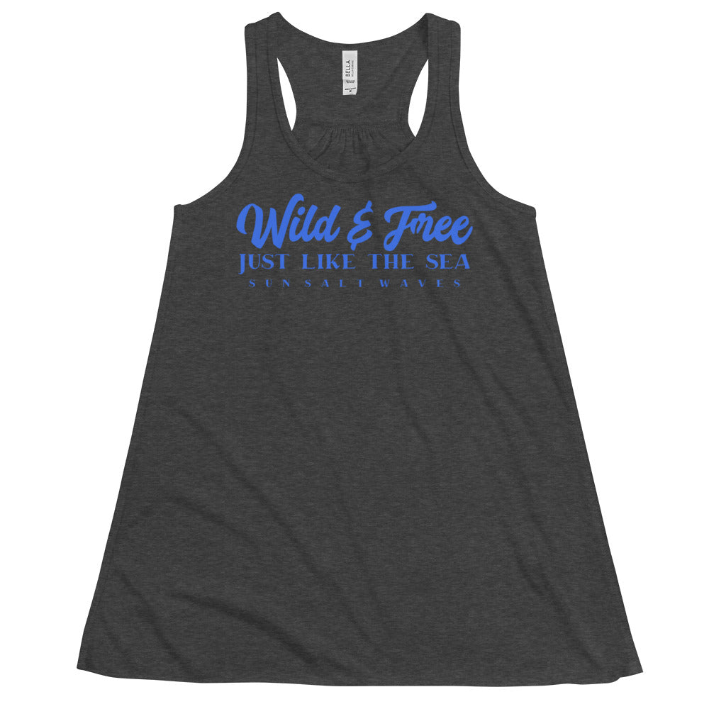 Wild and Free Flowy Racerback Tank Graphic Tank Women’s Junior’s Sun Salt Waves Charcoal Heather