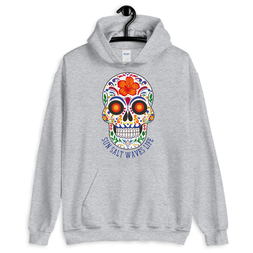 Sun Salt Waves Life Black Hoodie Unisex Men's Women's Sugar Skull Heather Gray