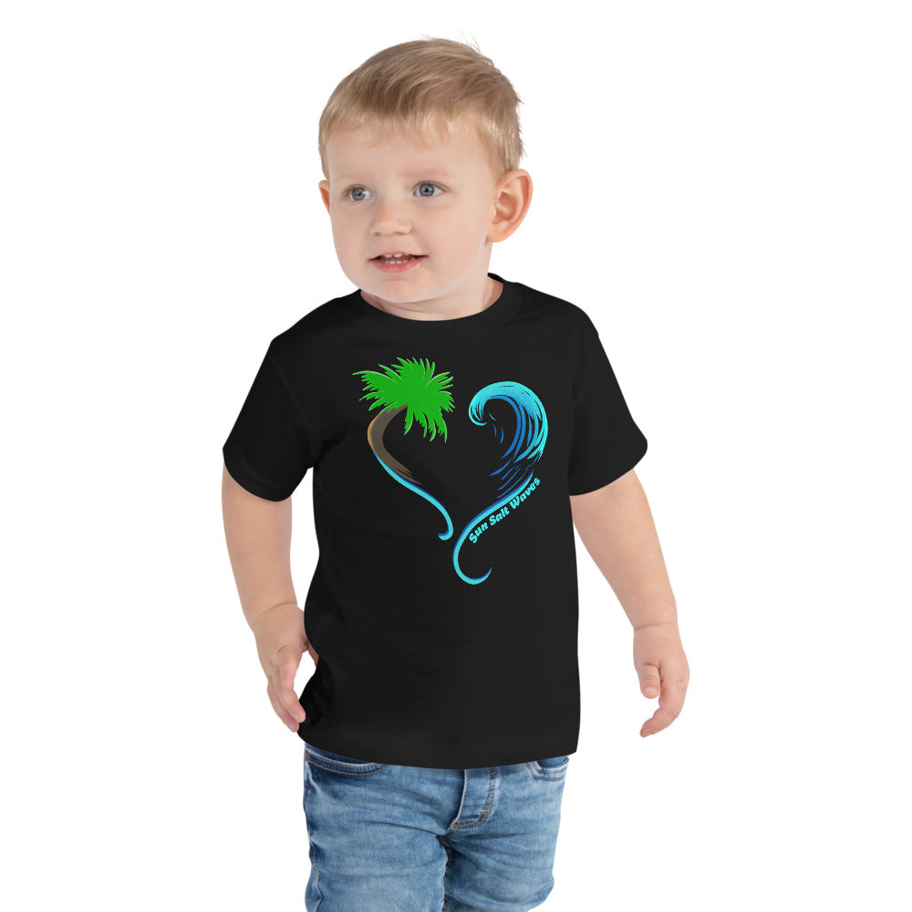 Rising Tides Toddler Tee from Sun Salt Waves Heart Shaped Palm and Wave Baby Boy Model