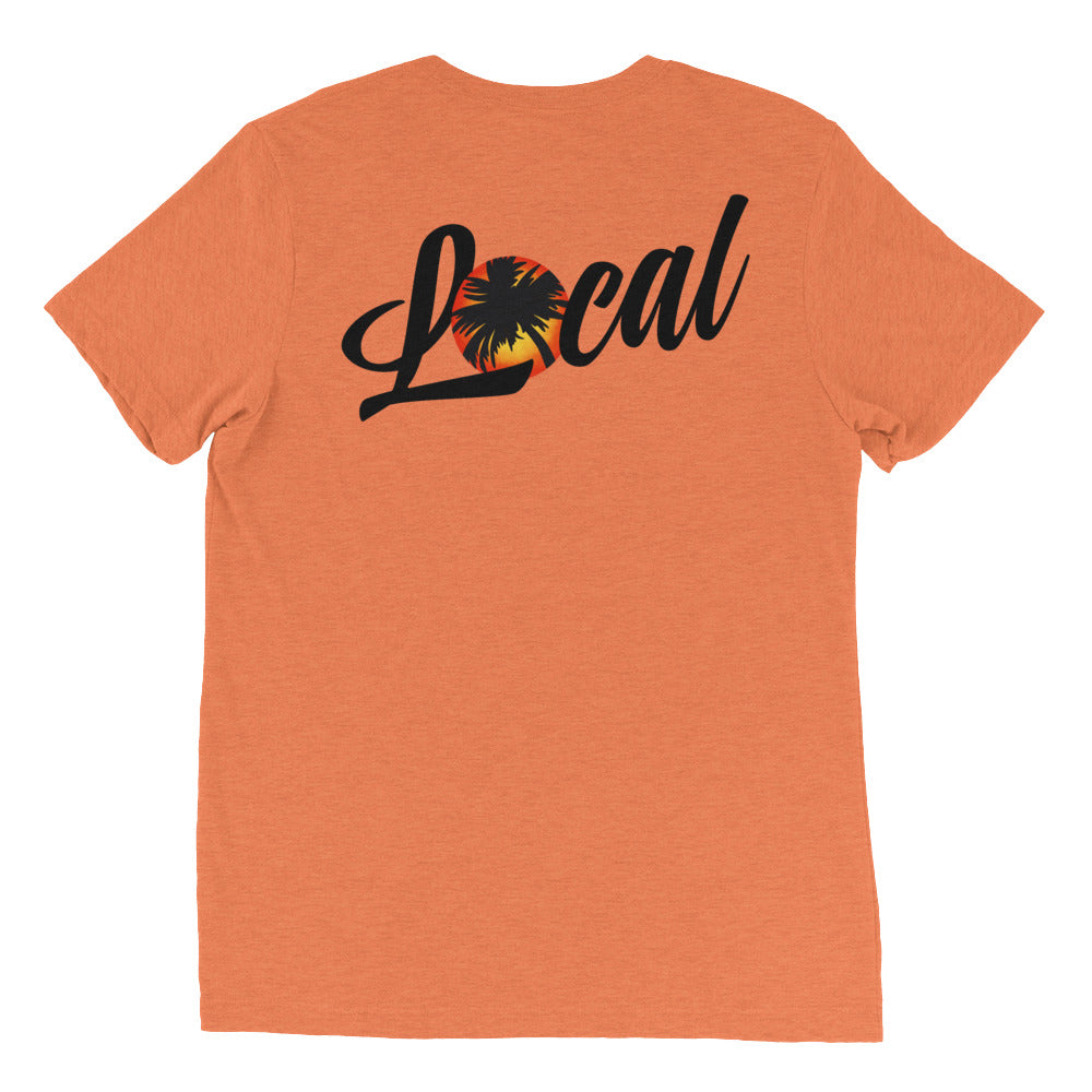 Sunset ‘Local’ Tee Unisex Graphic Tee Sunset and Palm Sun Salt Waves Front and Back Print Men’s Women’s Orange