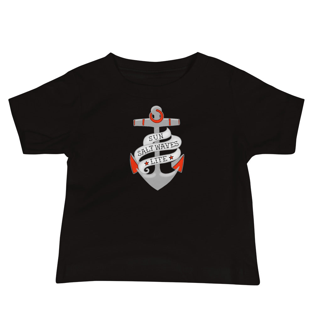 Sink or Swim Baby Tee from Sun Salt Waves Vintage Tattoo Anchor and Banner Design Black