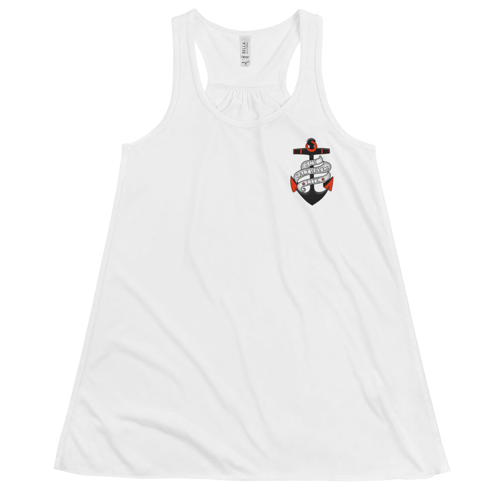 Sink or Swim Flowy Racerback Tank Graphic Tank Tattoo Anchor Women’s Junior’s Sun Salt Waves White