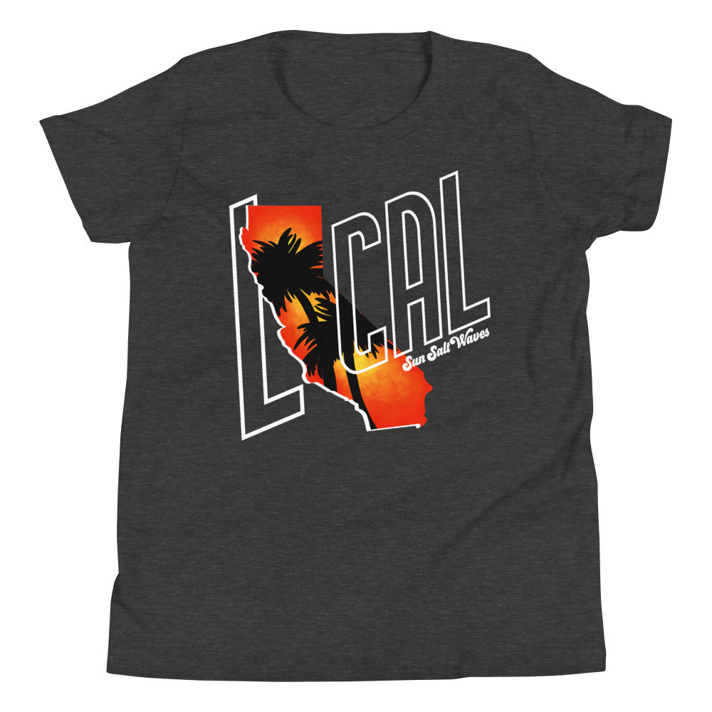 Cali ‘Local’ Youth Tee from Sun Salt Waves California sunset inspired design Charcoal Heather