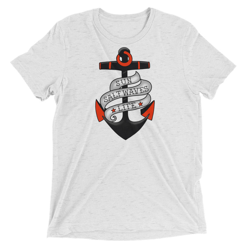 Sink or Swim Tee Vintage Tattoo Anchor Red and Black Sun Salt Waves Unisex White
