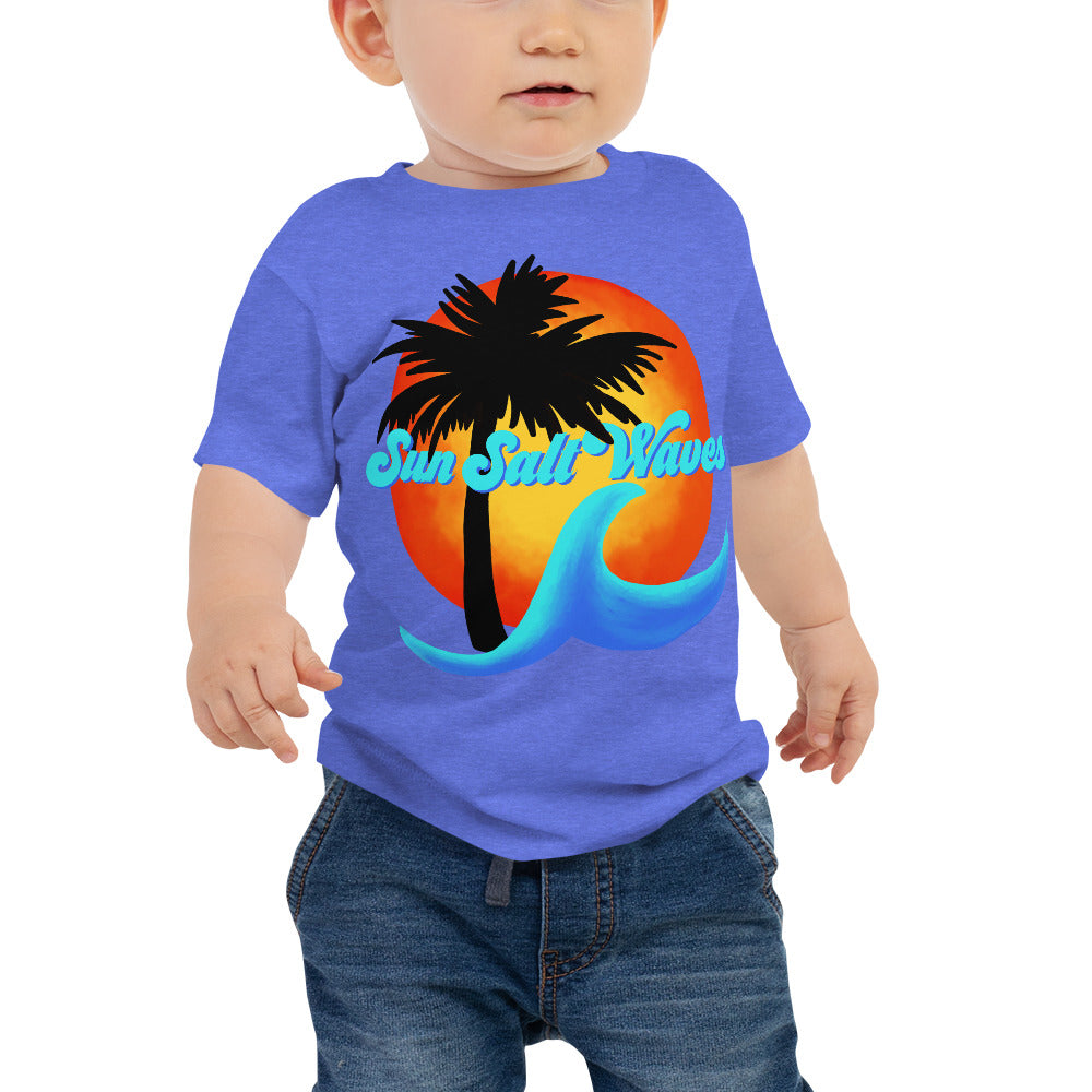 Sun Salt Waves Logo Baby Tee from Sun Salt Waves Sunset Wave Palm Silhouette Baby Model