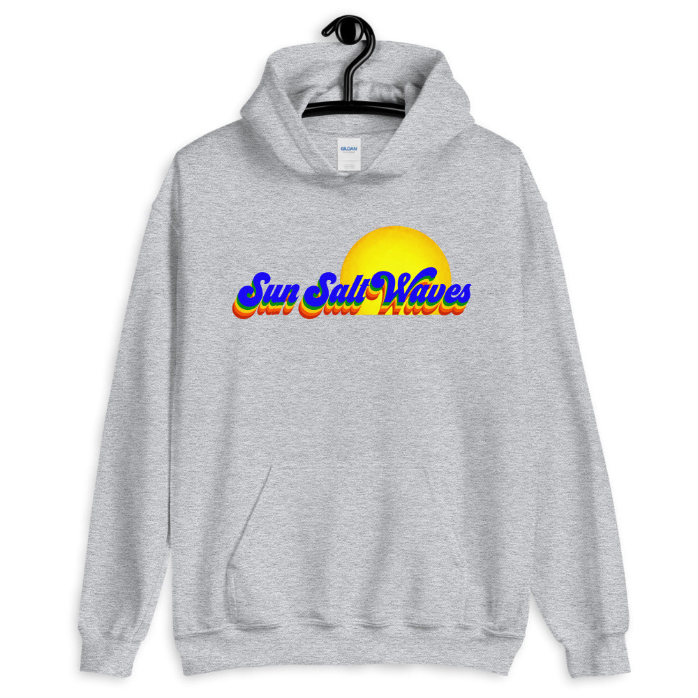 Sun Salt Waves Vintage Vibes Sport Light Grey Hoodie Unisex Men's Women's Rainbow Sun Salt Waves with Sun in Background