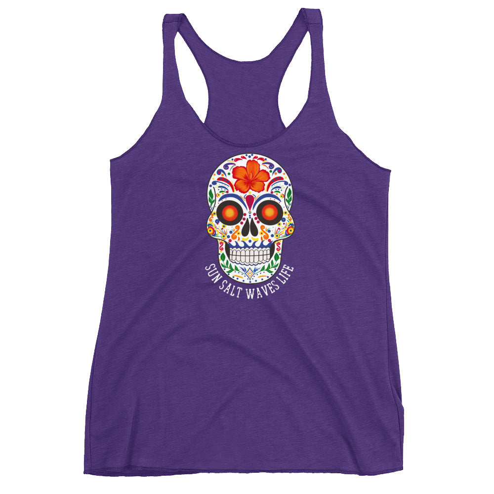 Sun Salt Waves Life Flowy Racerback Tank Graphic Tank Sugar Skull Women’s Junior’s Sun Salt Waves Purple