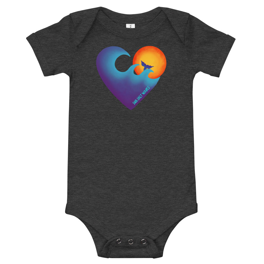 Sun Salt Waves Chase The Sun Heart Sun and Wave Dark Grey Heather Cotton Infant Onsie