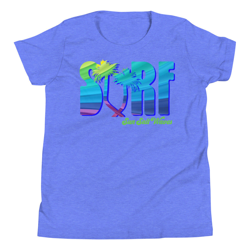 Surf Life Youth Tee Sun Salt Waves Colorful Typography Palm Tree Columbia Blue