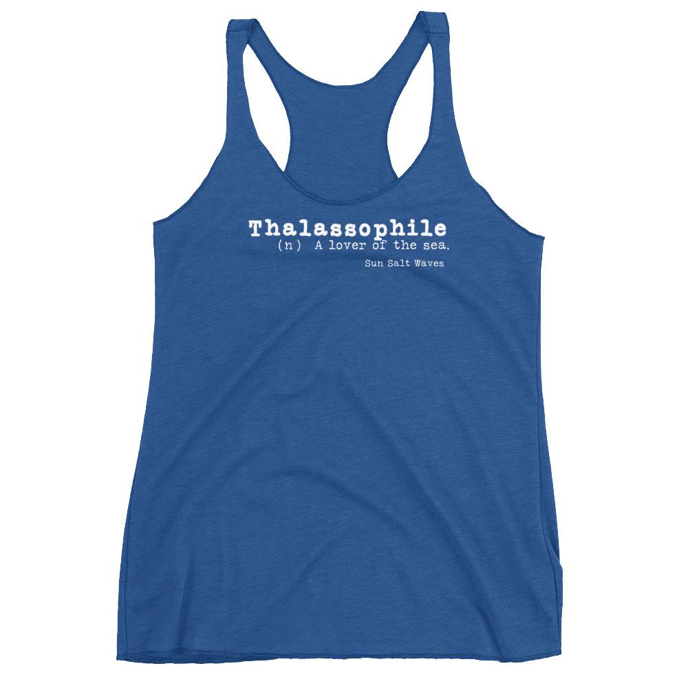 Lover of the Sea Racerback Tank Thalassophile Dictionary Women Junior Royal Blue