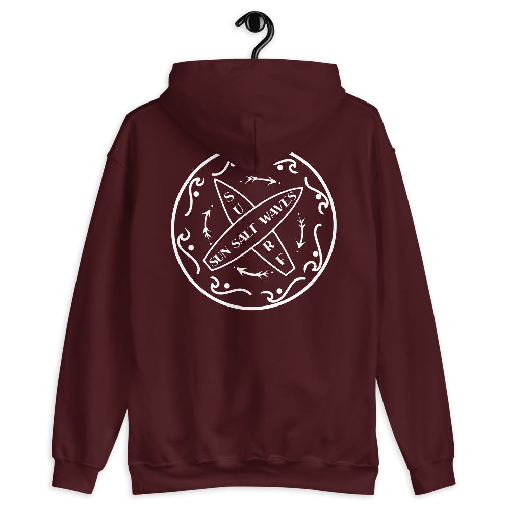 Surf School Hoodie from Sun Salt Waves Front and Back Print Maroon