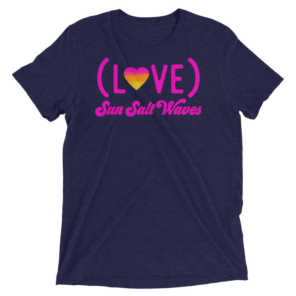 Love Life Tee Unisex Graphic Love With Heart in Sunset Colors Sun Salt Waves Men’s Women’s Navy