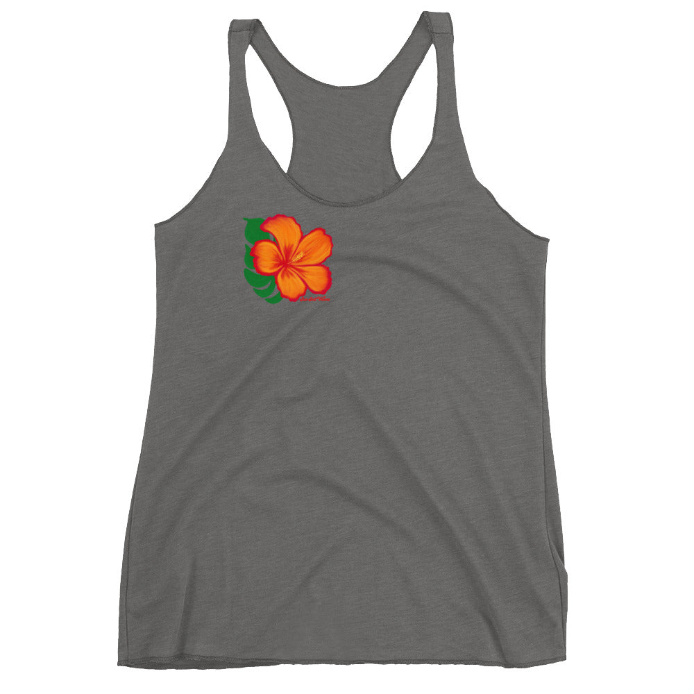 Hibiscus Racerback Tank Orange Hibiscus Graphic Tank Women’s Junior’s Sun Salt Waves Gray