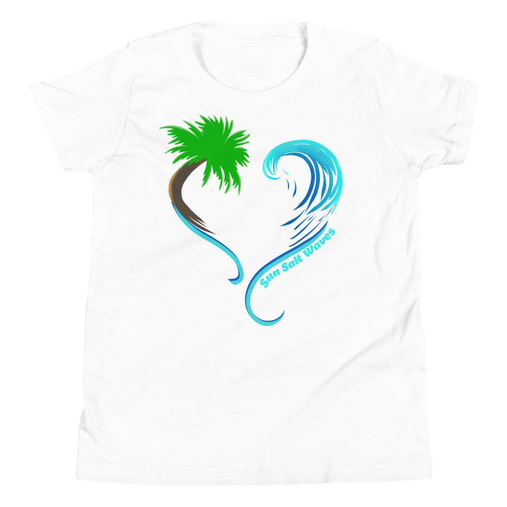 Rising Tides Youth Tee from Sun Salt Waves our hand designed, heart shaped palm and wave design White
