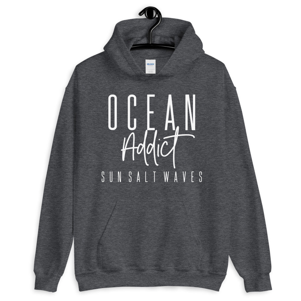 Sun Salt Waves Ocean Addict Dark Heather Grey Hoodie Unisex Men’s Women’s Graphic